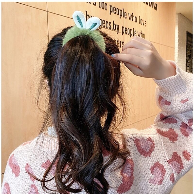 Dây buộc tóc tai thỏ lông mềm siêu cute (set 2 cái)
