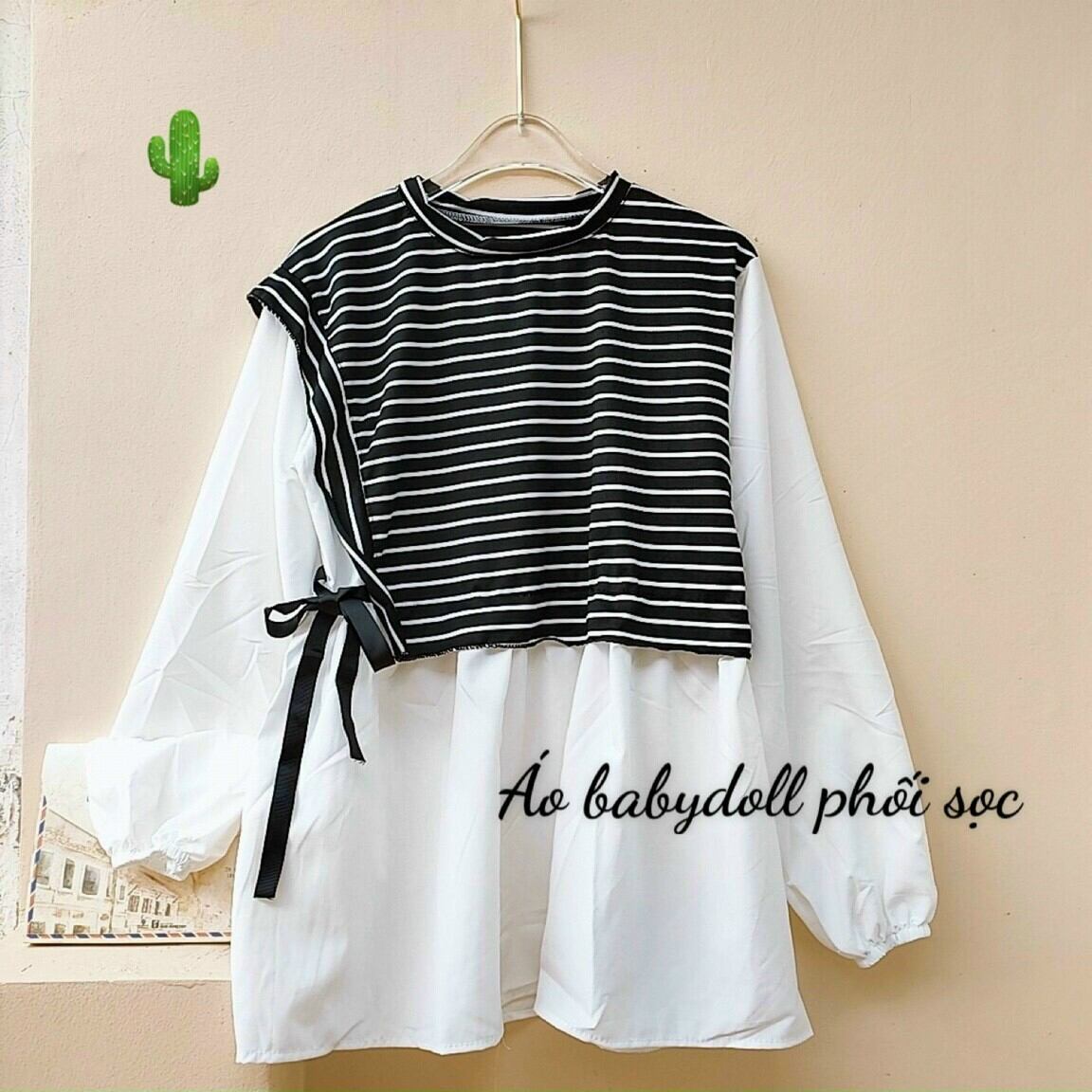 Áo tiểu thư babydoll phối sọc form dưới 52kg