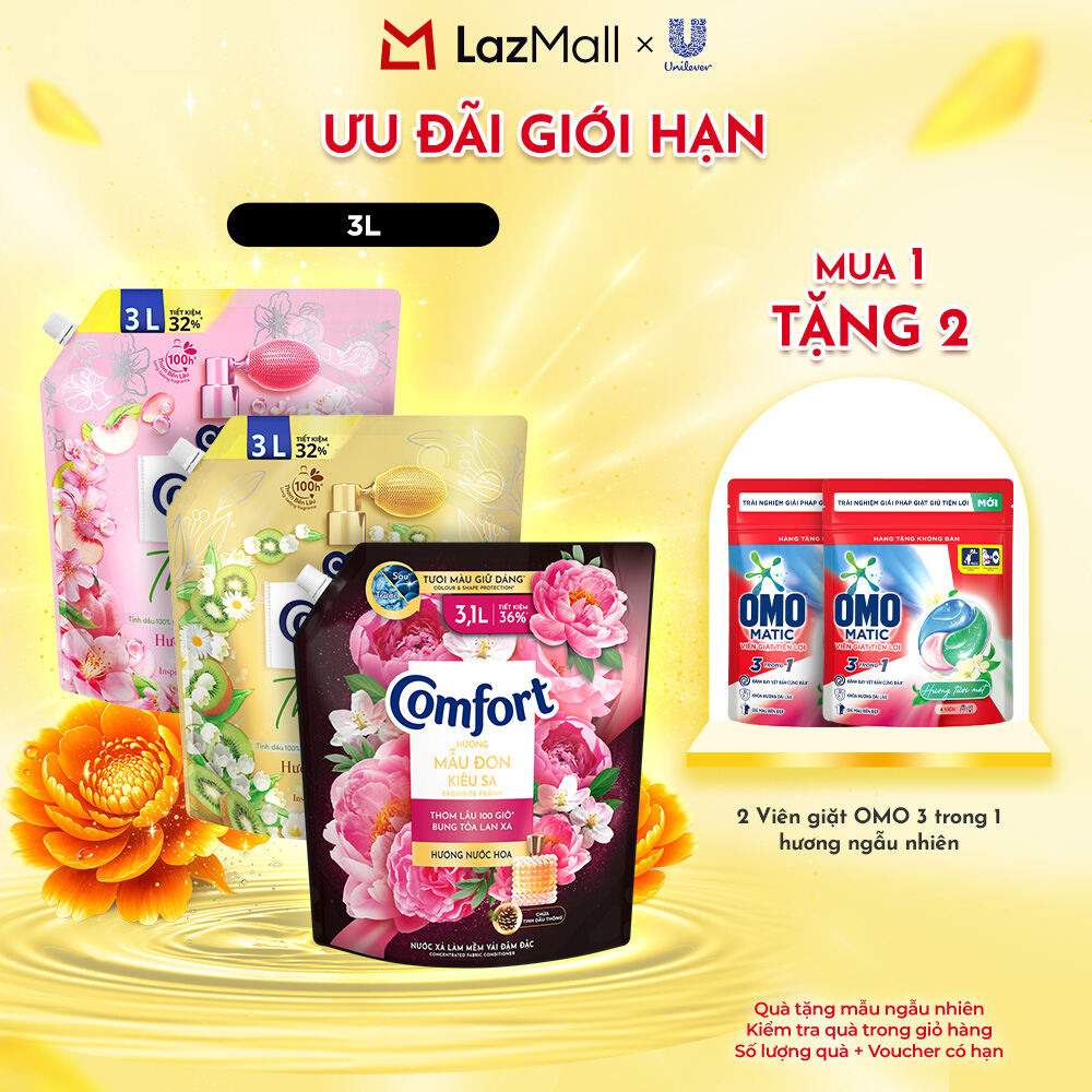 Túi Nước Xả Vải Comfort Thiên Nhiên Thanh Khiết/ Mẫu Đơn Kiêu Sa 3.0L/3.1L