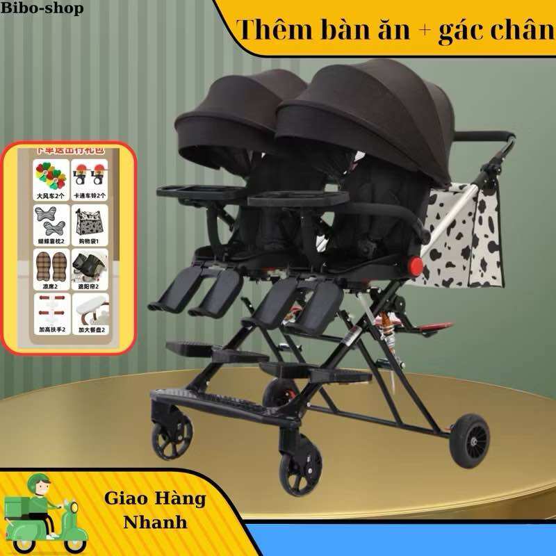 Xe đôi đẩy em bé đôi nhẹ có thể ngồi và nằm- gấp gọn khi đi du lịch ( sẵn hàng) - 5