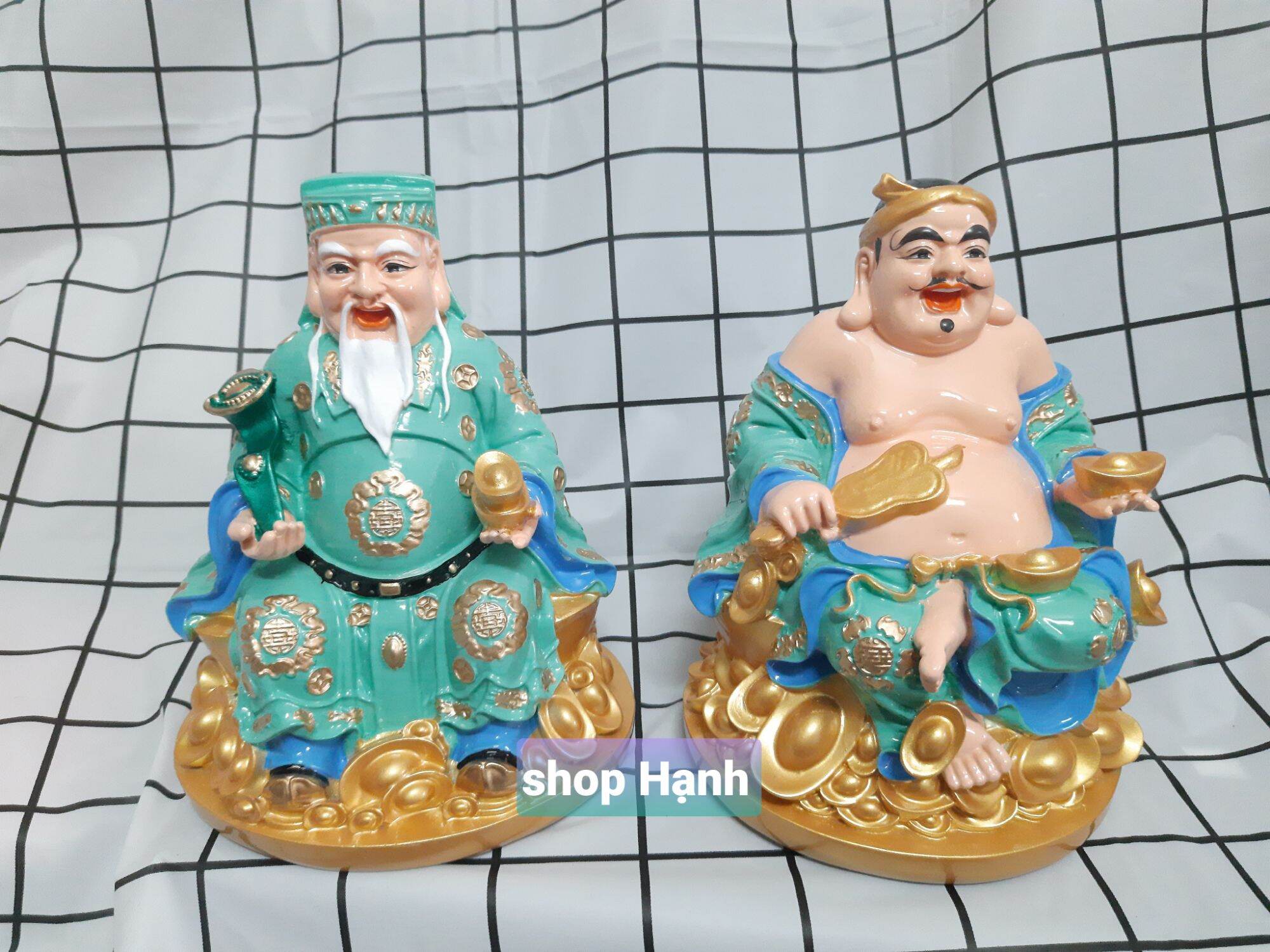 Ông Địa Thần Tài đế tròn xanh