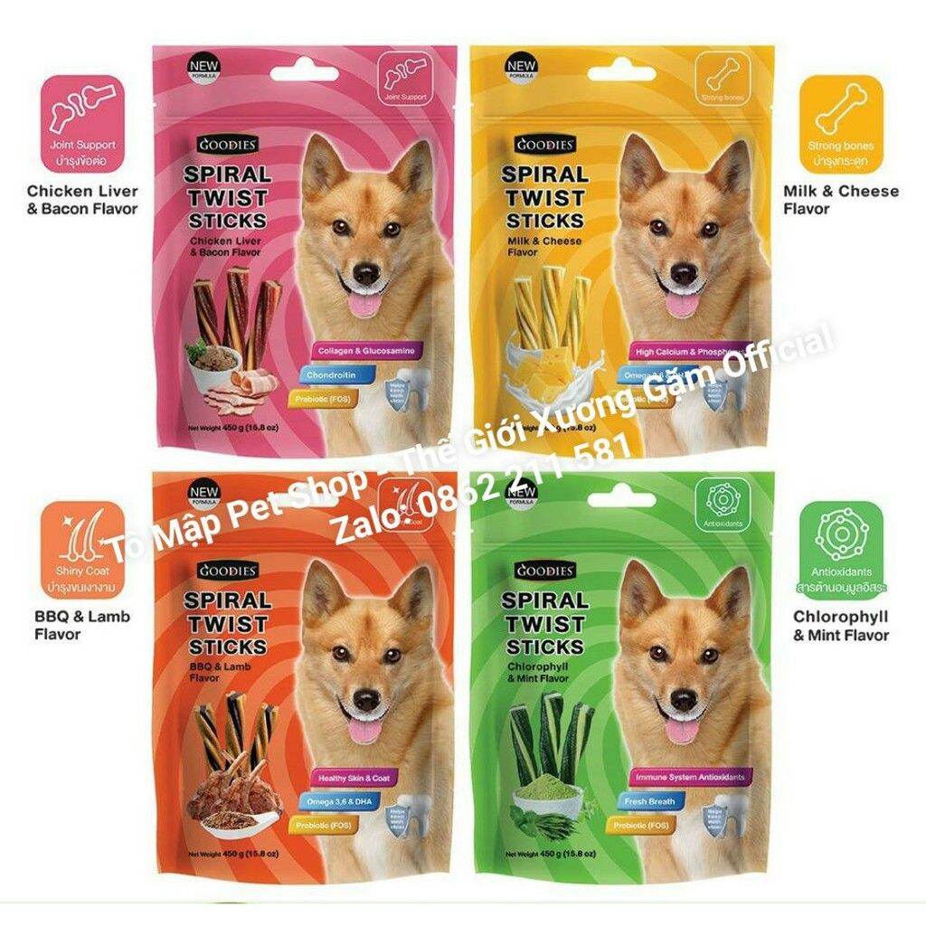MẪU MỚI 2021 GOODIES SPIRAL TWIST XƯƠNG GẶM SẠCH RĂNG THƠM MIỆNG 450GR