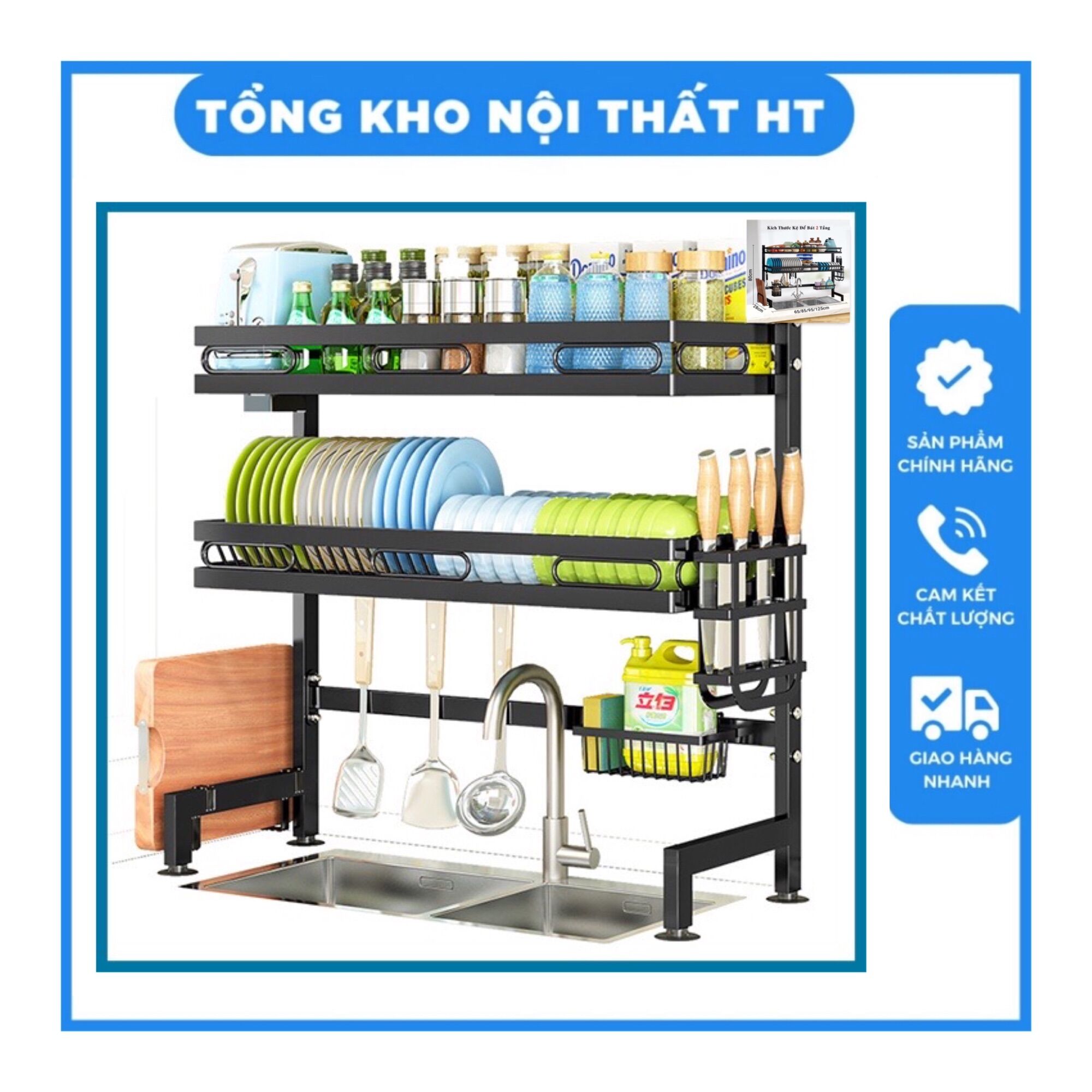 Kệ chén bát thông minh 2 tầng kệ để đồ sơn tĩnh điện Cao Cấp