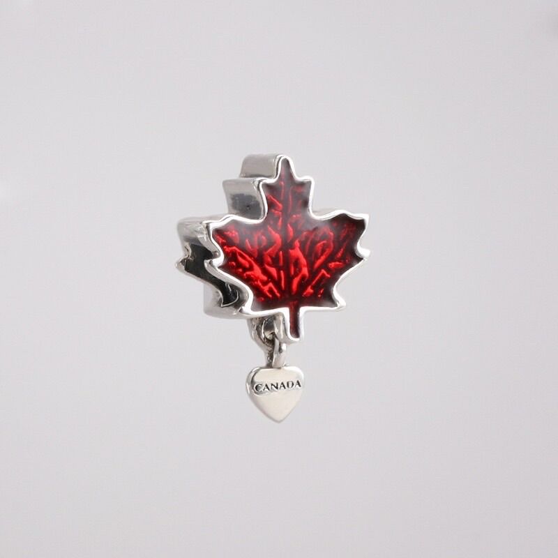 CHARM LÁ THU PHONG ĐỎ BẠC S925 CAO CẤP