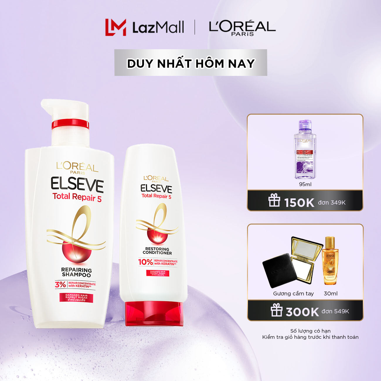 Bộ gội xả phục hồi tóc L'oreal Paris Elseve Total Repair 5 Repairing 620ml x 280ml