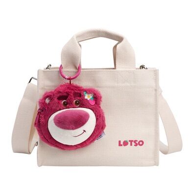 Túi xách vải canvas kèm charm gấu Lotso