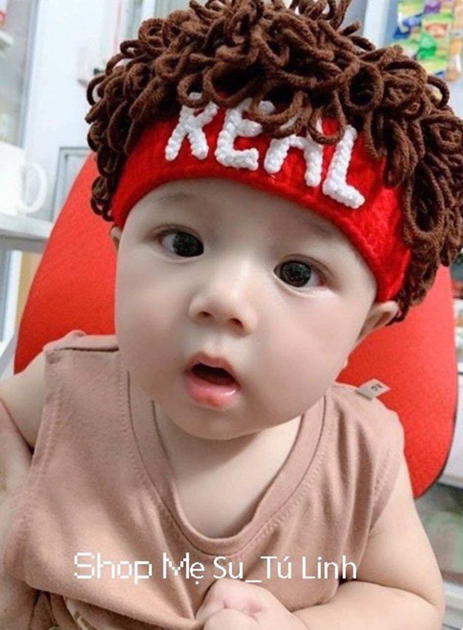 Mũ len xù thêu tên cho bé đáng yêu