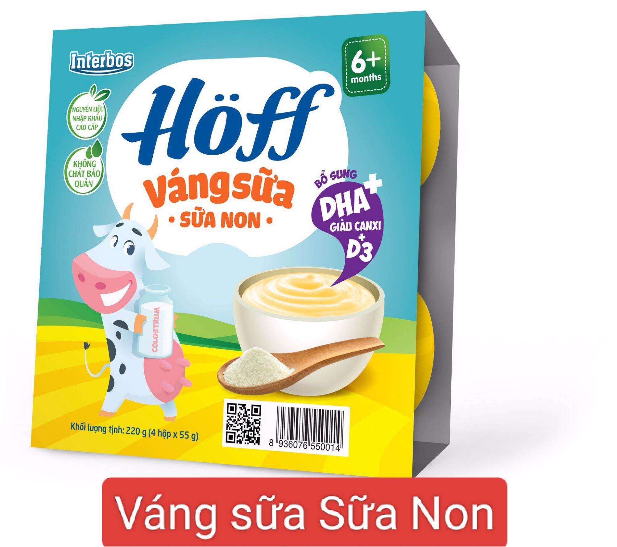 Váng sữa trẻ em Hoff vị Vani,Hạt dẻ,Óc chó,Sữa non (Vỉ 4 hộp/220g)