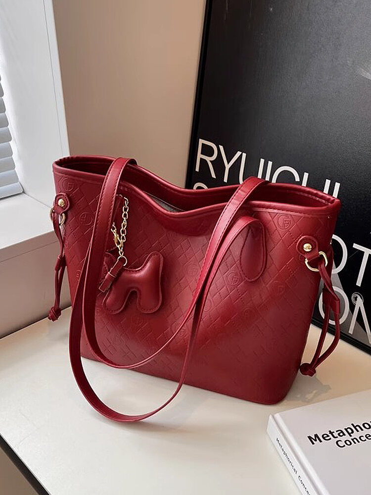 Túi Tote Đám Cưới Dung Tích Lớn Thời Trang, Sành Điệu Túi Xách Cô Dâu Màu Đỏ Đi Lại Đa Năng Đeo Vai Mèo Melille Đô Thị Pu Tối Giản Da