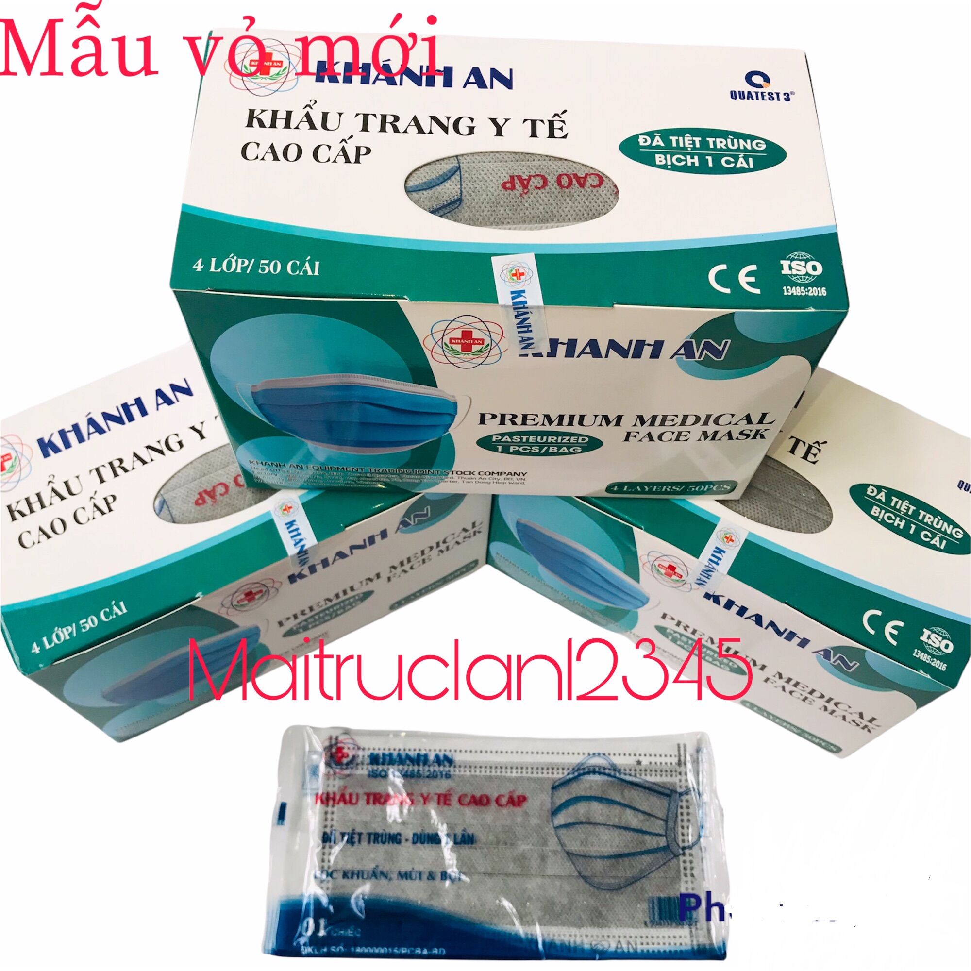 [HỘp 50 cái] Khẩu trang y tế màu xám Khánh an túi riêng từng cái