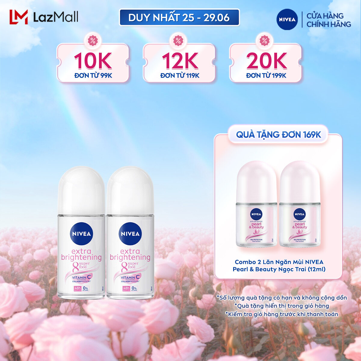 Bộ 2 Lăn Ngăn Mùi NIVEA Extra Brightening Dưỡng Trắng Mờ Thâm Vitamin C (50 ml) - 83747x2