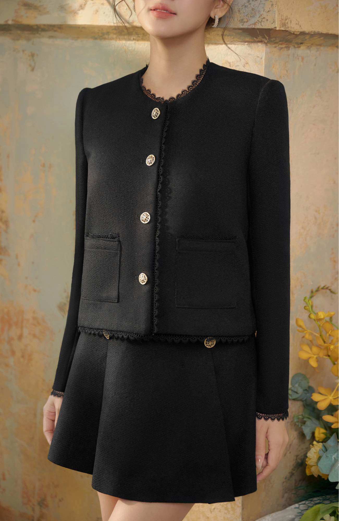 CÉLESTE - Set Dạ Tweed Đen Stella Set