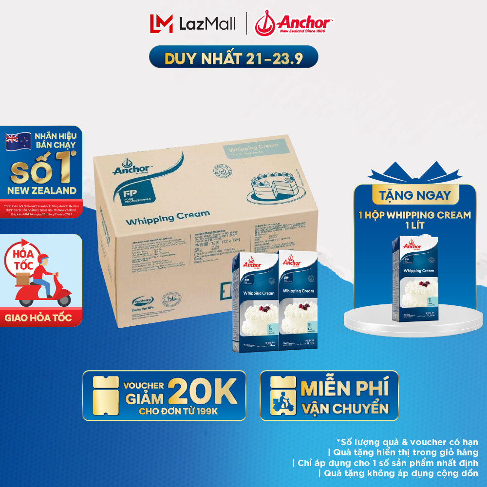 Thùng 12 Kem sữa tươi tiệt trùng Anchor Whipping cream hộp 1 lít