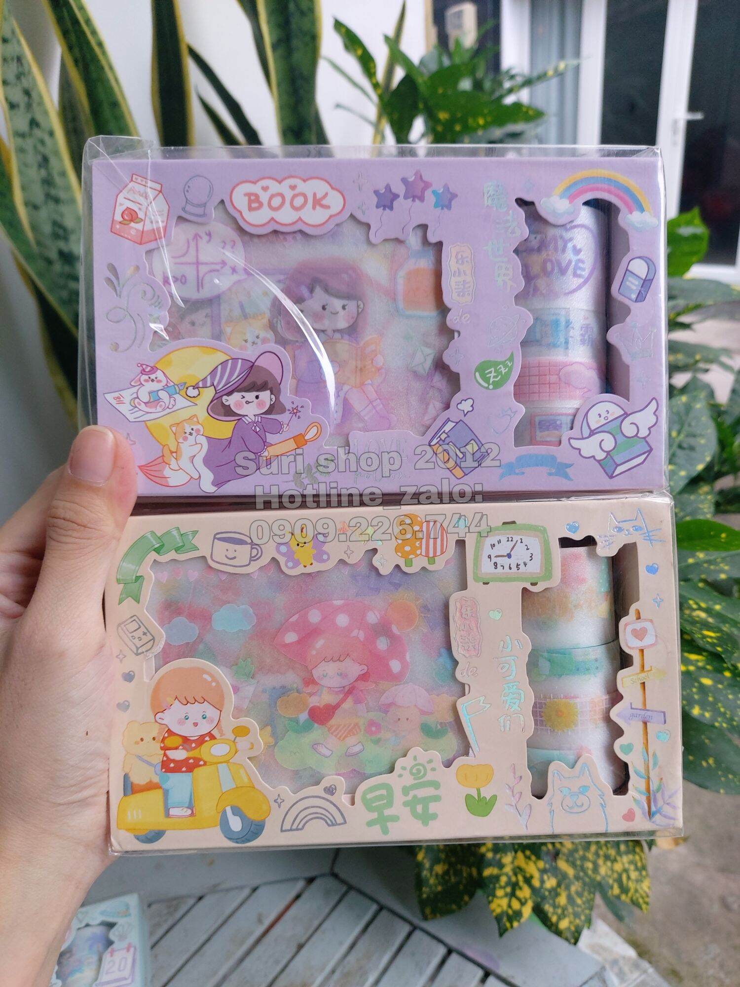 Hộp washi + ticker nhãn dán siêu dễ thương
