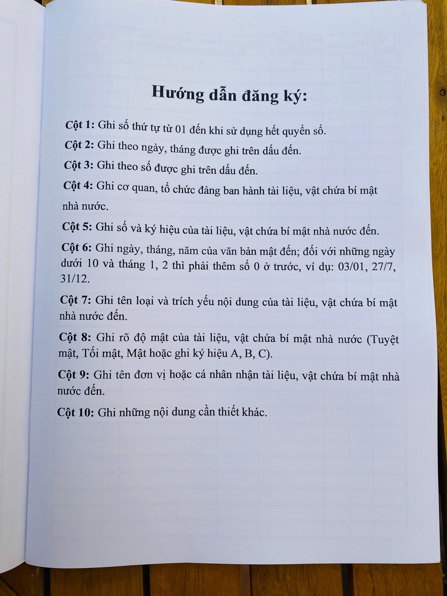 SỔ ĐĂNG KÝ VĂN BẢN MẬT ĐẾN