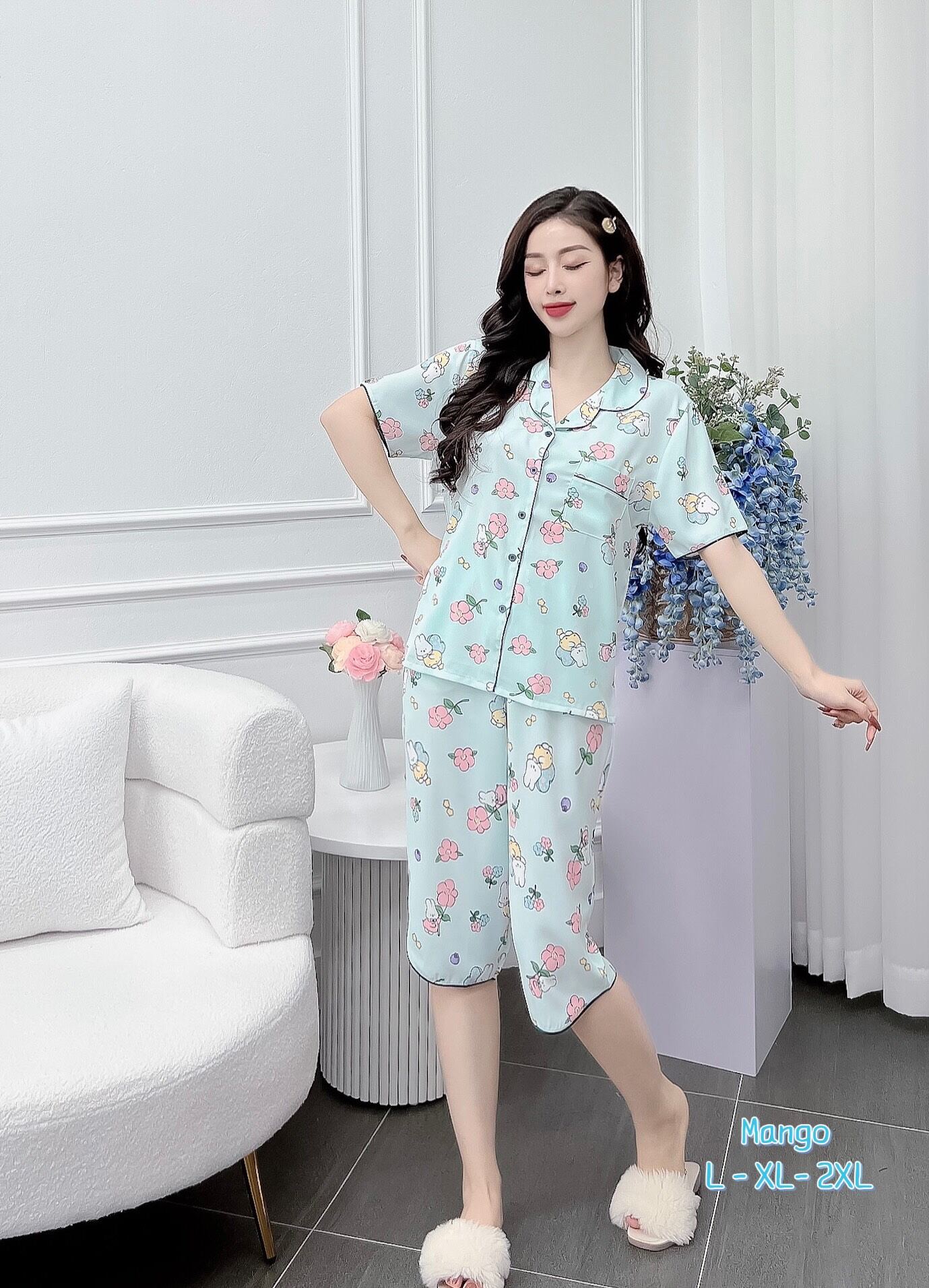 Đồ Bộ Nữ Lụa Mango Cao Cấp Quần Lửng Hàng Có Size