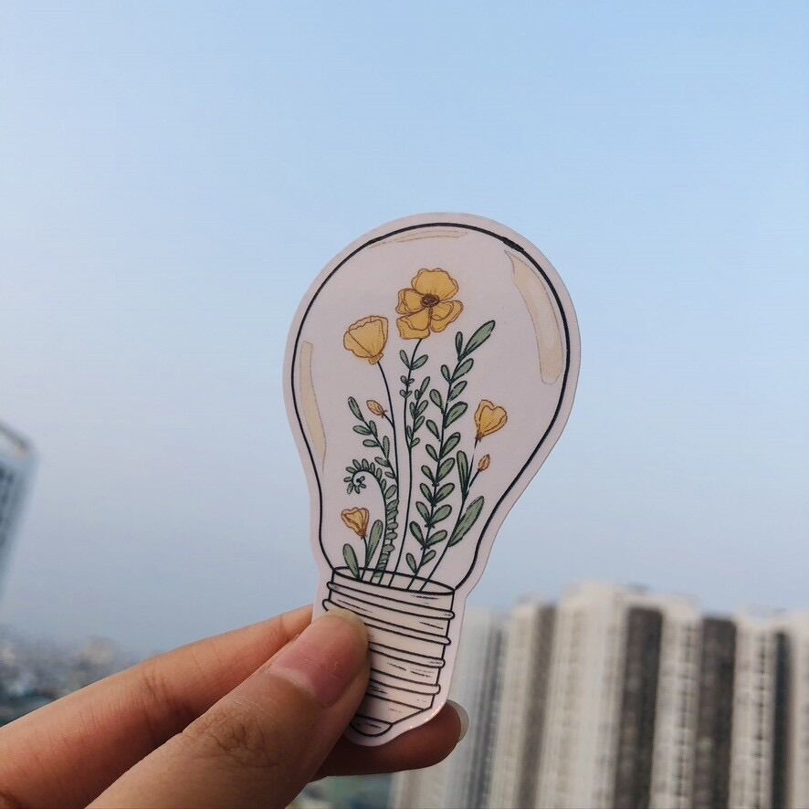 [HCM] - Bộ sticker/ hình dán Bóng đèn hoa (set 2 sticker) - tiemtaphoacona