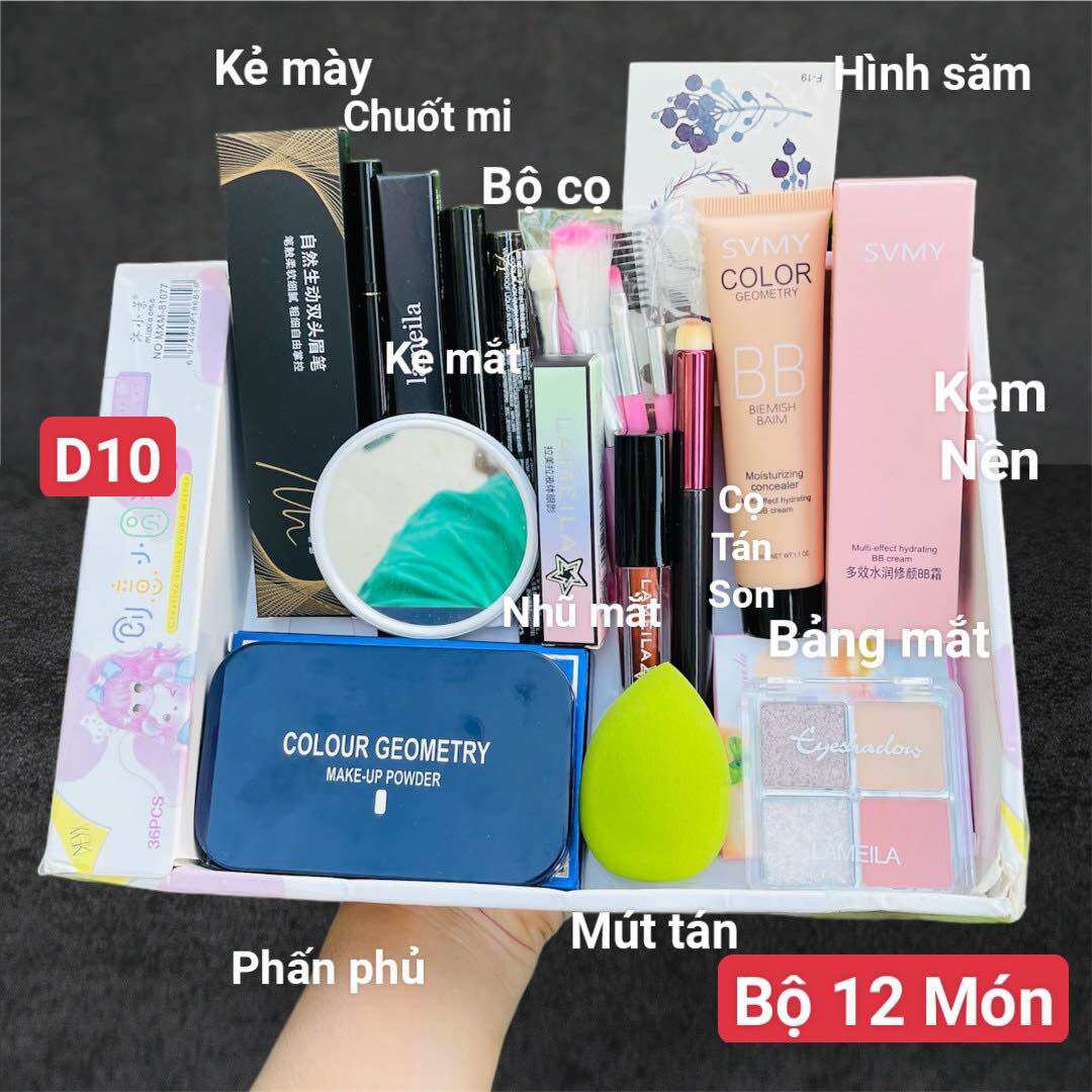 Bộ trang điểmđầy đủ makeup/trang điểm đi tiệc/trang điểm cá nhân cơ bản 12 món bộ d10