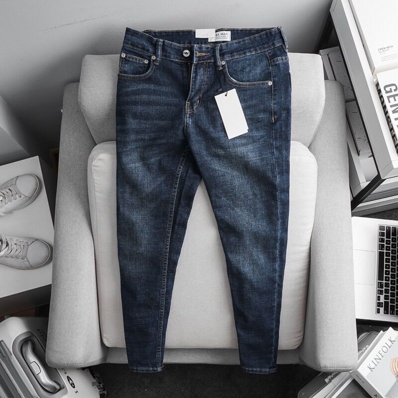 Quần jean nam xanh xước ống ôm co giản hàng cao cấp xuất xịn