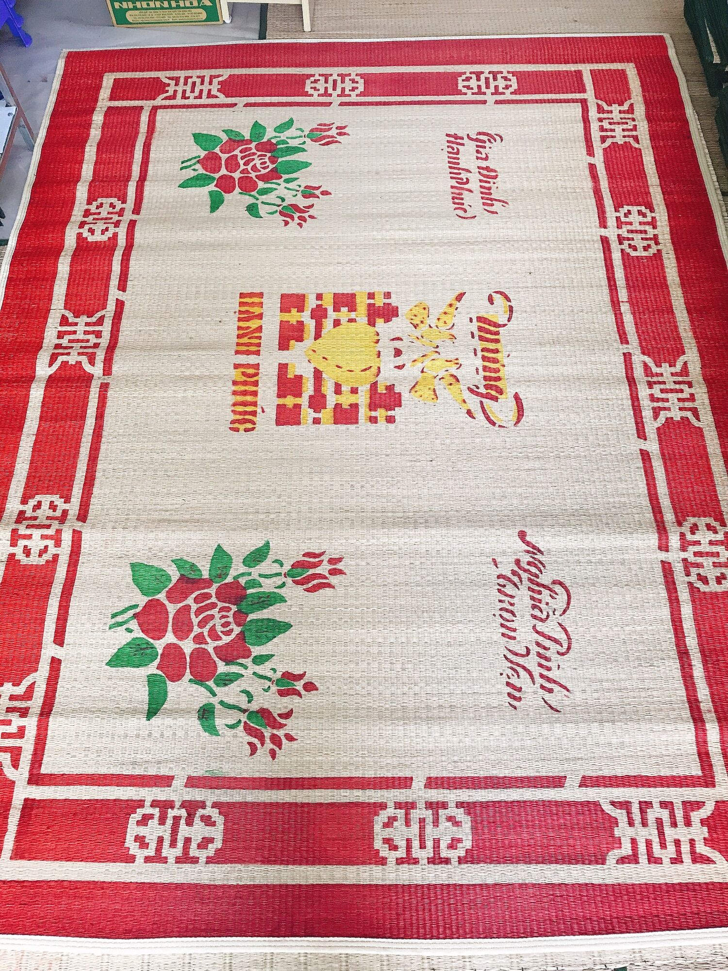 Chiếu cói in hoa 1m6x2m bo viền