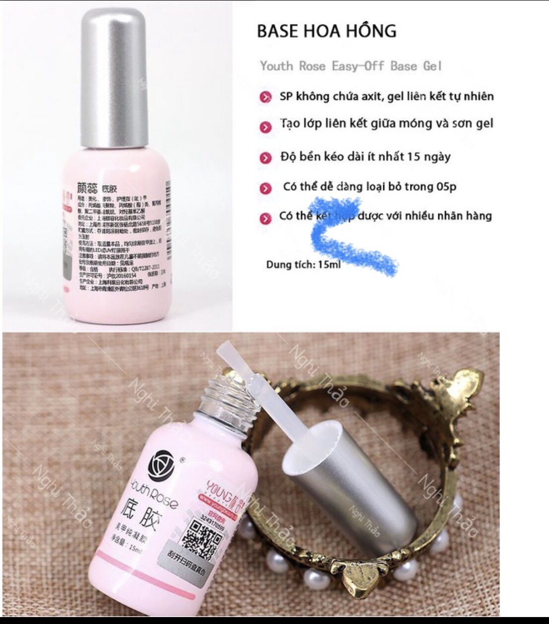Bộ 3chai sơn gel base+top+cứng móng hoa hồng