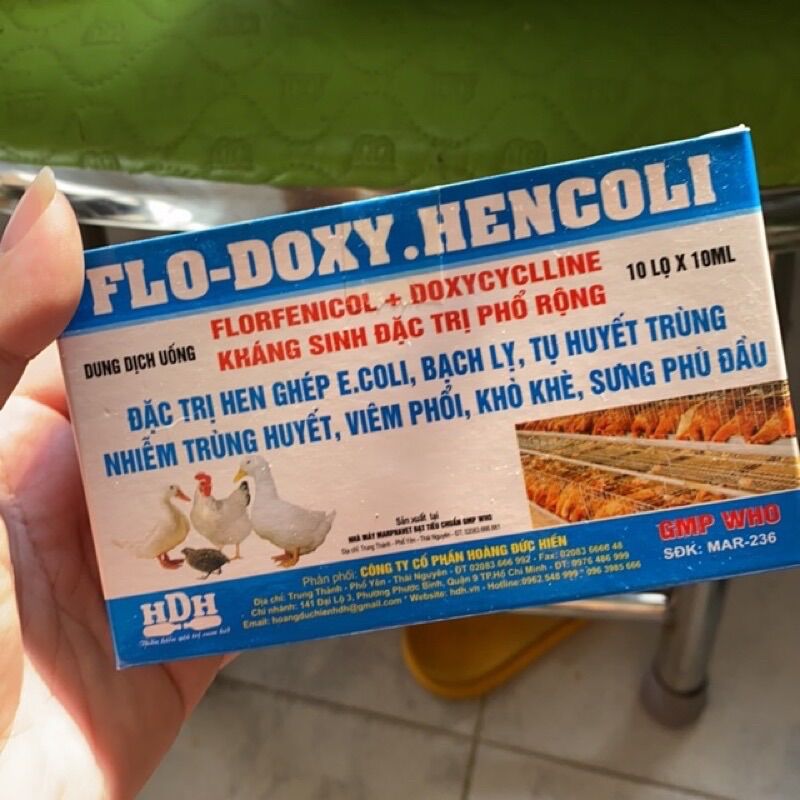 Flodoxy hencoli khò khè, hen khẹt, sổ mũi, viêm phổi cho gà đá