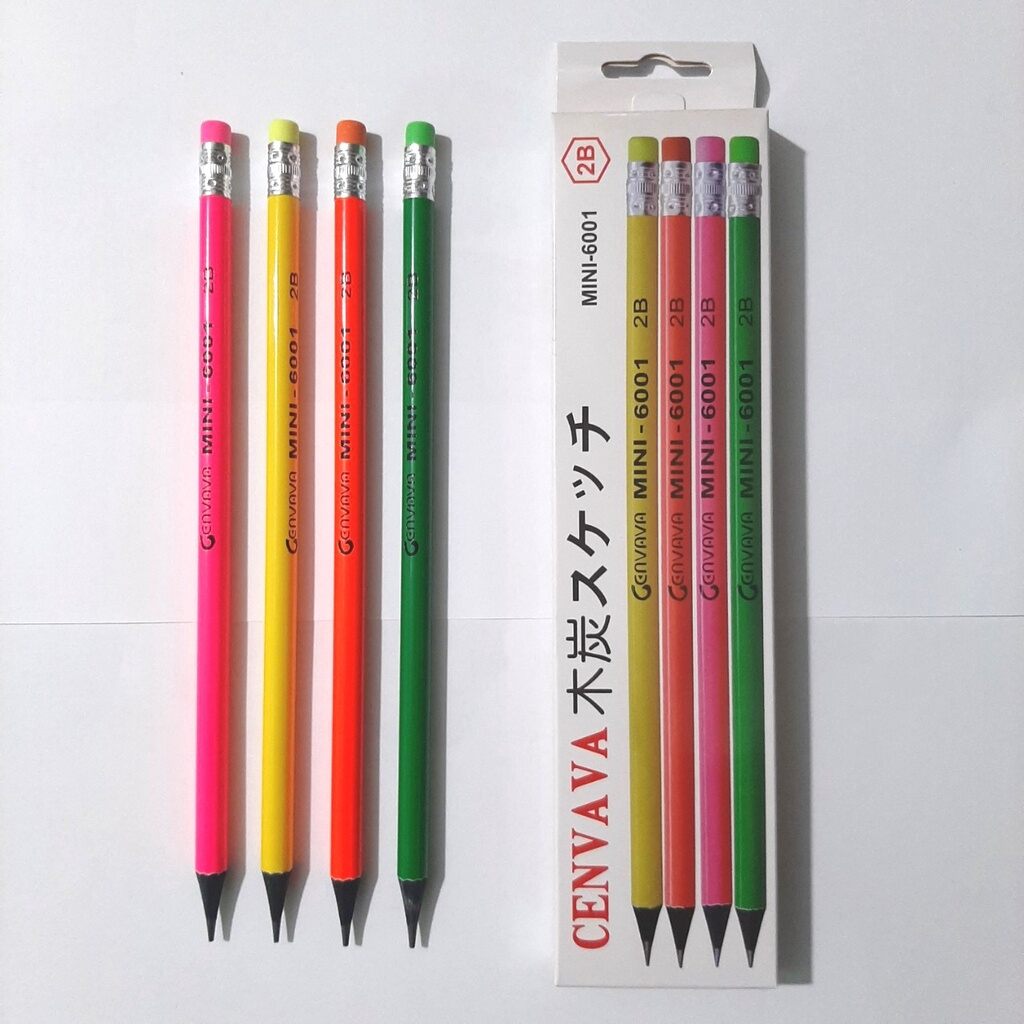 Bút chì gỗ đen 2b màu dạ quang cenvava mini-6001