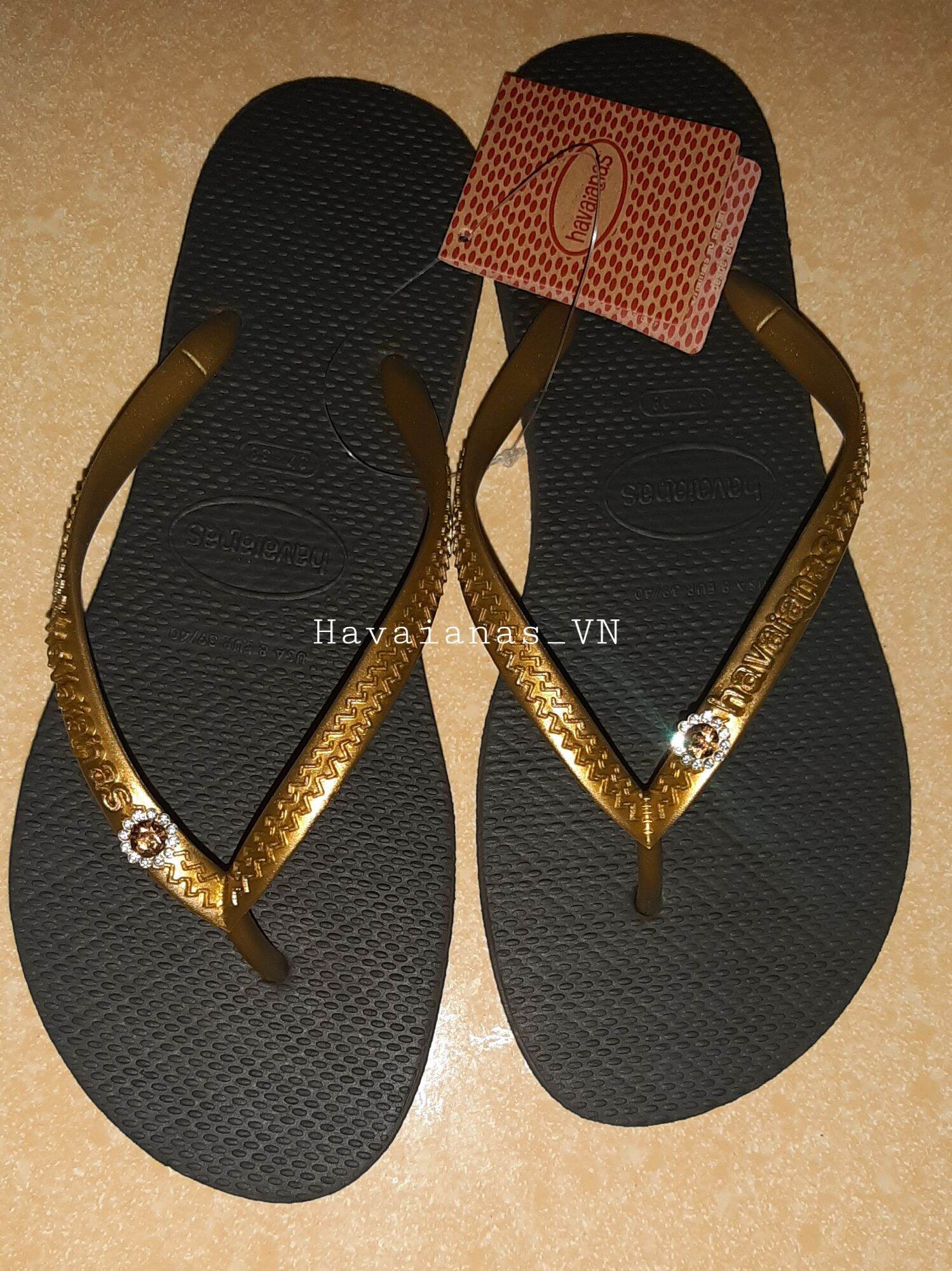 🔥freeship🔥havaianas - dép nữ đính đá hoa mai