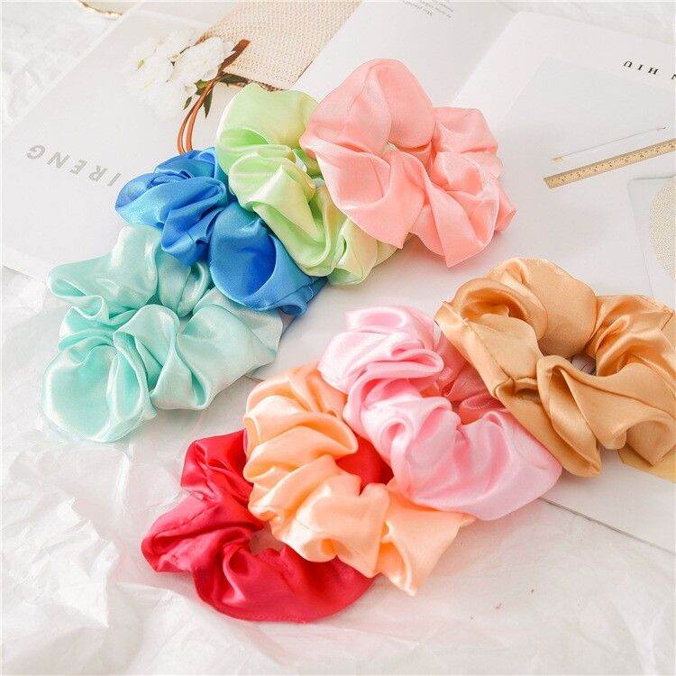 Dây cột tóc scrunchies vải trơn bóng_giao màu ngẫu nhiên