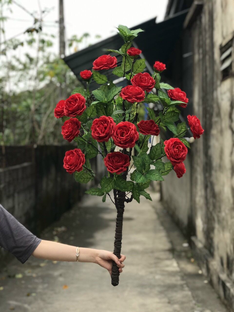 Cây hồng trà cổ cao 100cm , hoa giả, cây giả trang trí decor