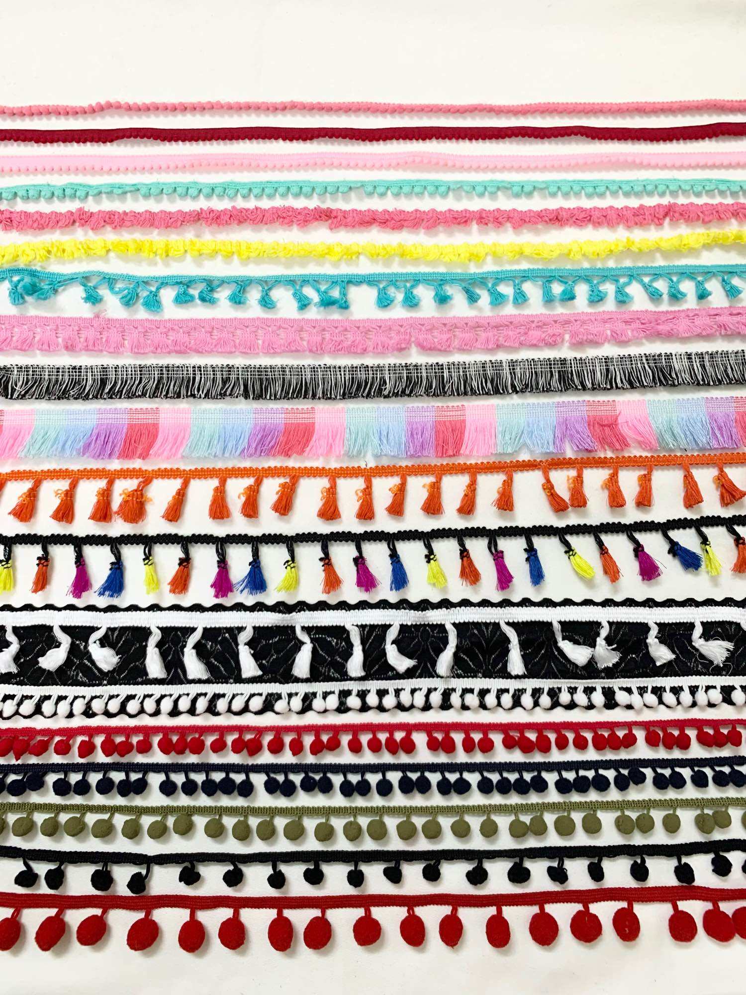 Ren viền trang trí quần áo, ren viền tua rua, ren viền quả pom pom trang trí quần áo phụ kiện đồ han