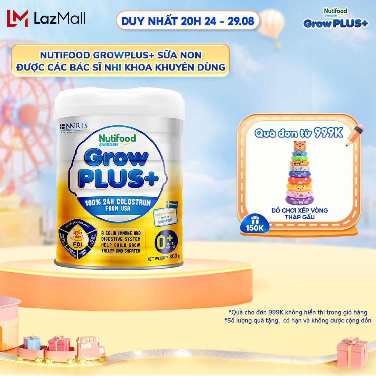 Sữa bột nutifood growplus+ sữa non tăng đề kháng 800g - 0-12 tháng tuổi - tăng cường hệ miễn dịch, tiêu hóa tốt