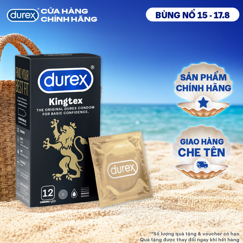 Bao cao su Durex Kingtex ôm sát, bôi trơn, size 49mm, hộp 12 bao