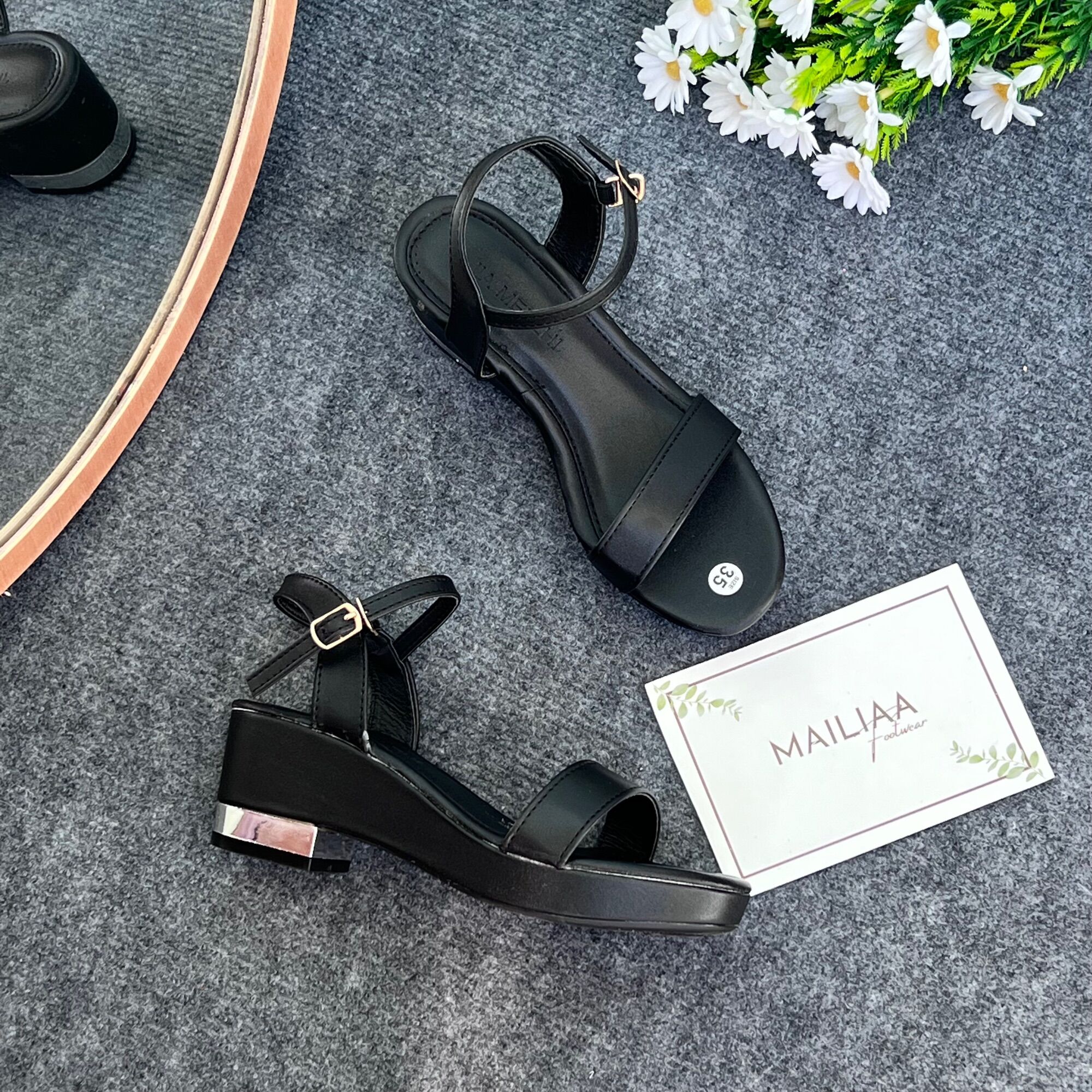 Sandal quai ngang MAILIAA đế xuồng gót bạc 5 phân