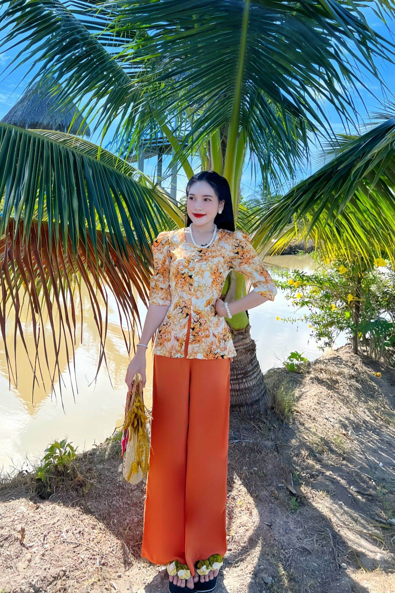 Bộ bà ba cổ Vuông tay phồng