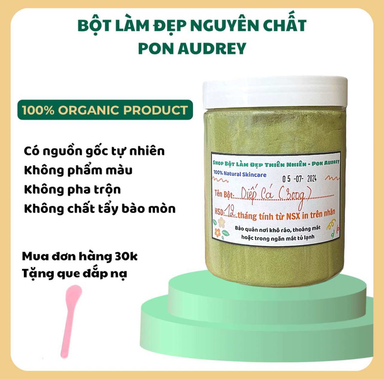 Bột diếp cá sấy lạnh nguyên chất giảm mụn, kiềm dầu, sáng da mờ thâm nám