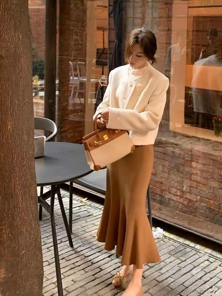 #803 Chân váy len đuôi cá dáng dài 80cm hàng Quảng Châu