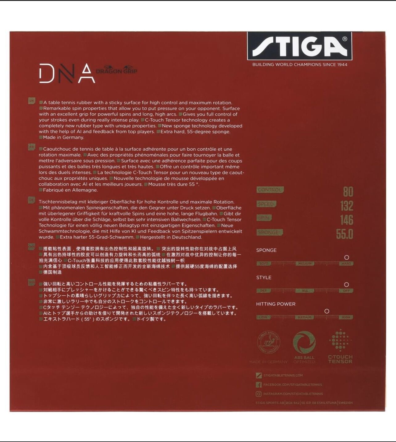 Mặt vợt bóng bàn STIGA DNA DRAGON GRIP Đen