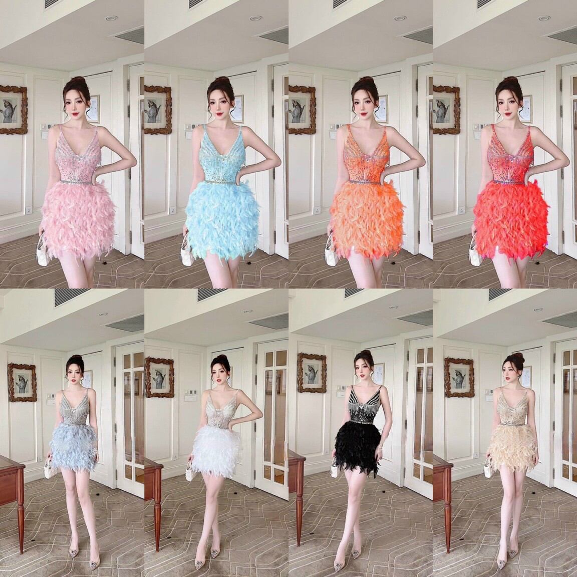 Đầm body phối đá tua rua