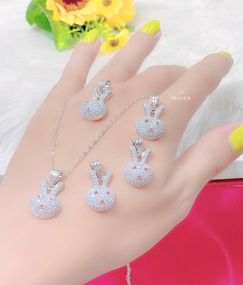 Dây Chuyền Nữ Bạch Kim Mặt Thỏ Trắng Xinh Đẹp Đính Đá Moissanite - Lokalo - Mang Y Vàng Thậ.t - Dễ P