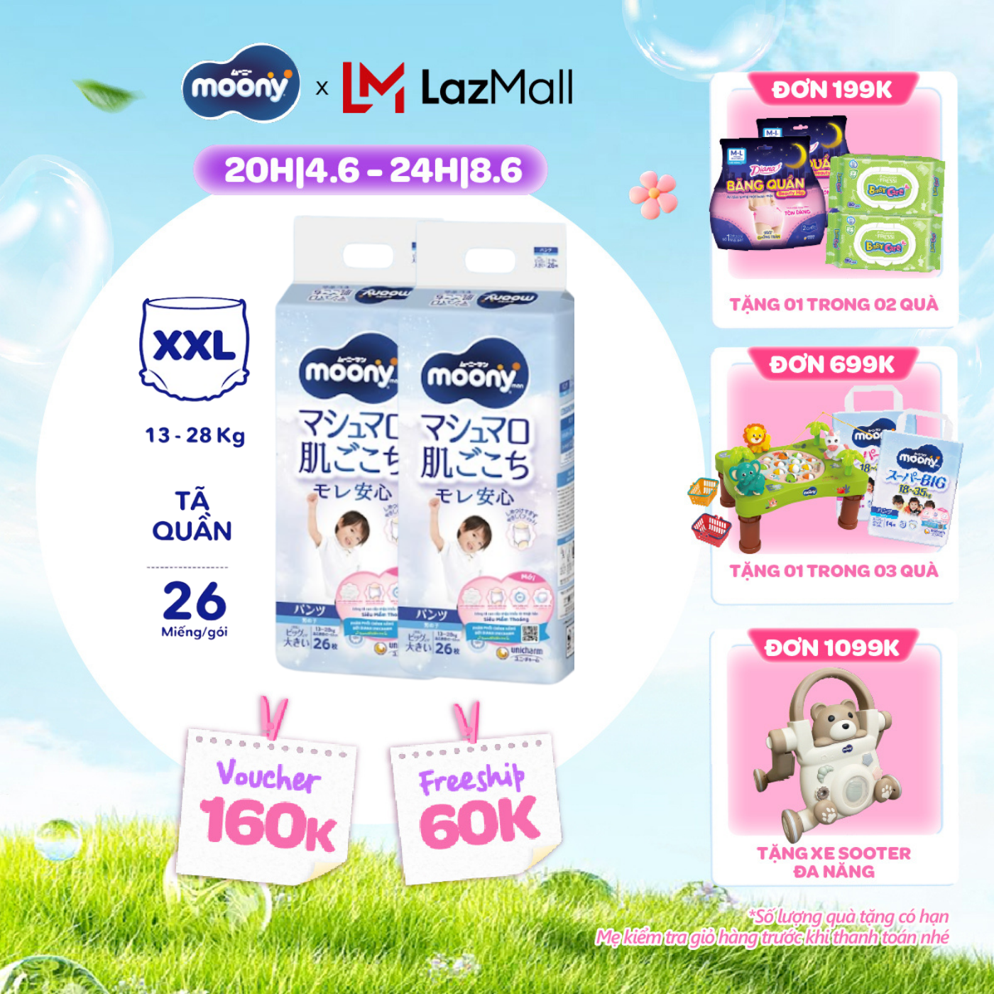 [QUÀ TẶNG HẤP DẪN TỪ 9-10.6] Combo 2 tã quần cao cấp Moony Bé Trai XXL26 miếng - Nhập khẩu từ Nhật Bản