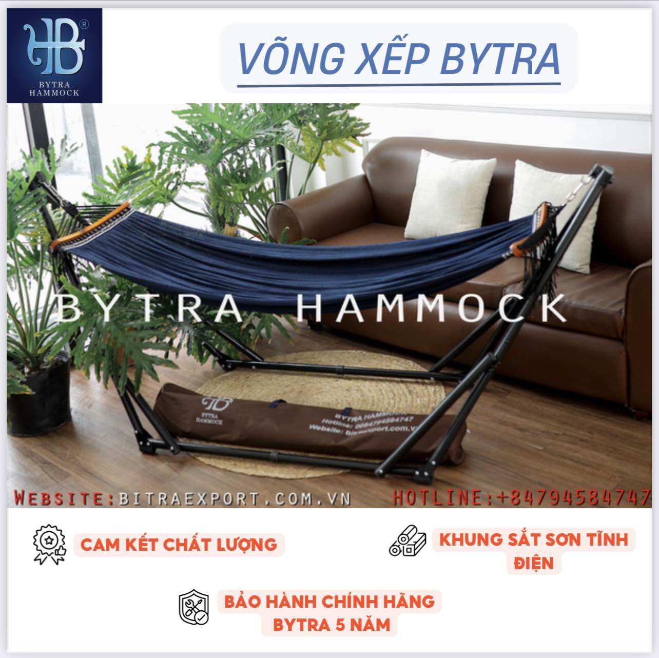 Lưới võng nằm cán gỗ cao cấp treo khung