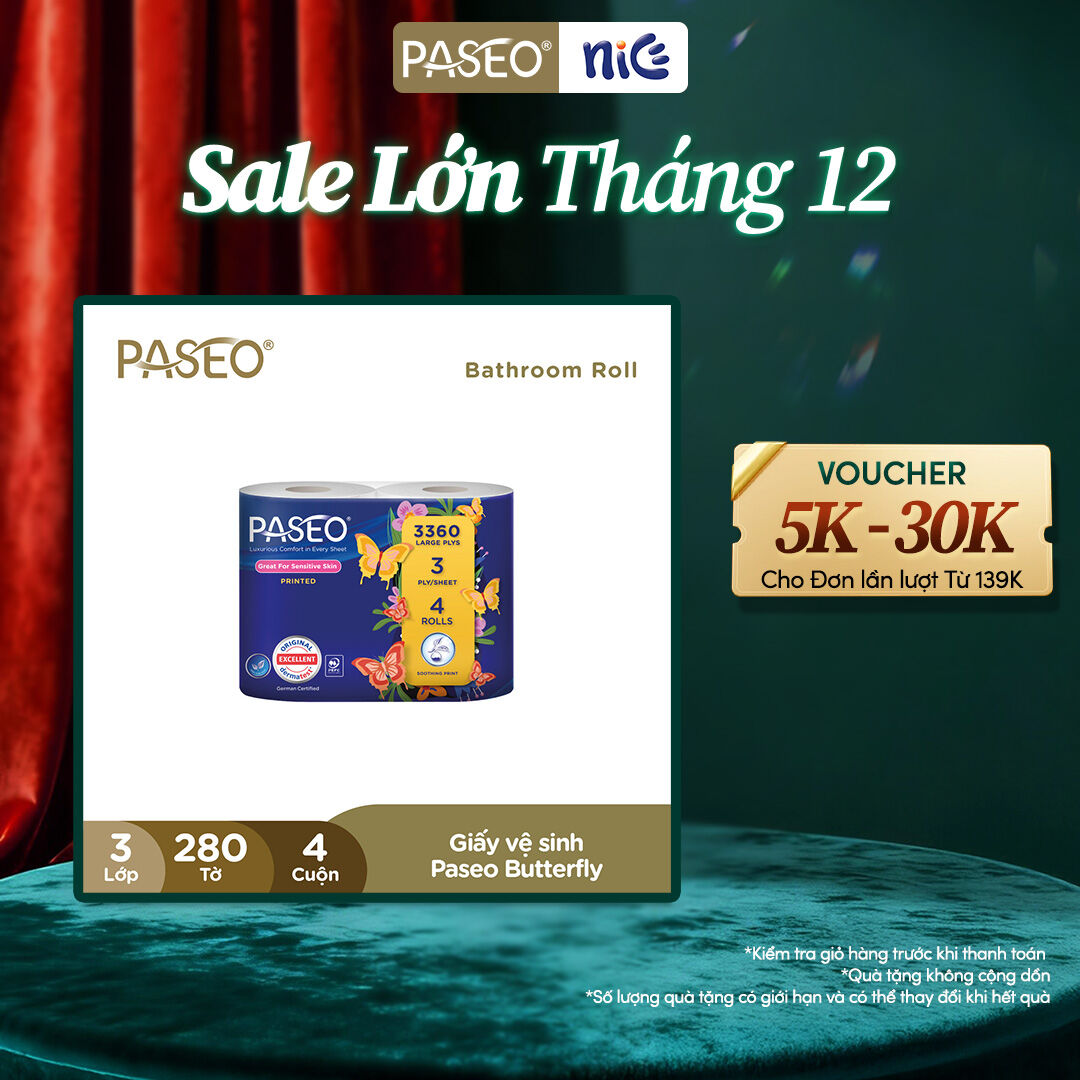   DEAL SỐC BLACKFRIDAY  Lốc Giấy Vệ Sinh Paseo 3 Lớp Mềm Mịn Cao Cấp 4 Cuộn lốc - Tan Nhanh - Không Gây Tắc Nghẽn 