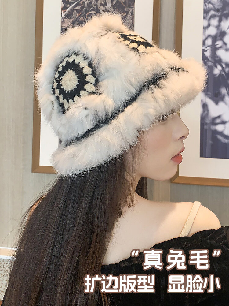 Mũ Báo Sư Tử Lông Thỏ Mũ Len Mẫu Mùa Thu Đông Cho Nữ Mũ Ngư Dân Dệt Kim Lông Nhung Mùa Đông Mũ Lông Dễ Thương