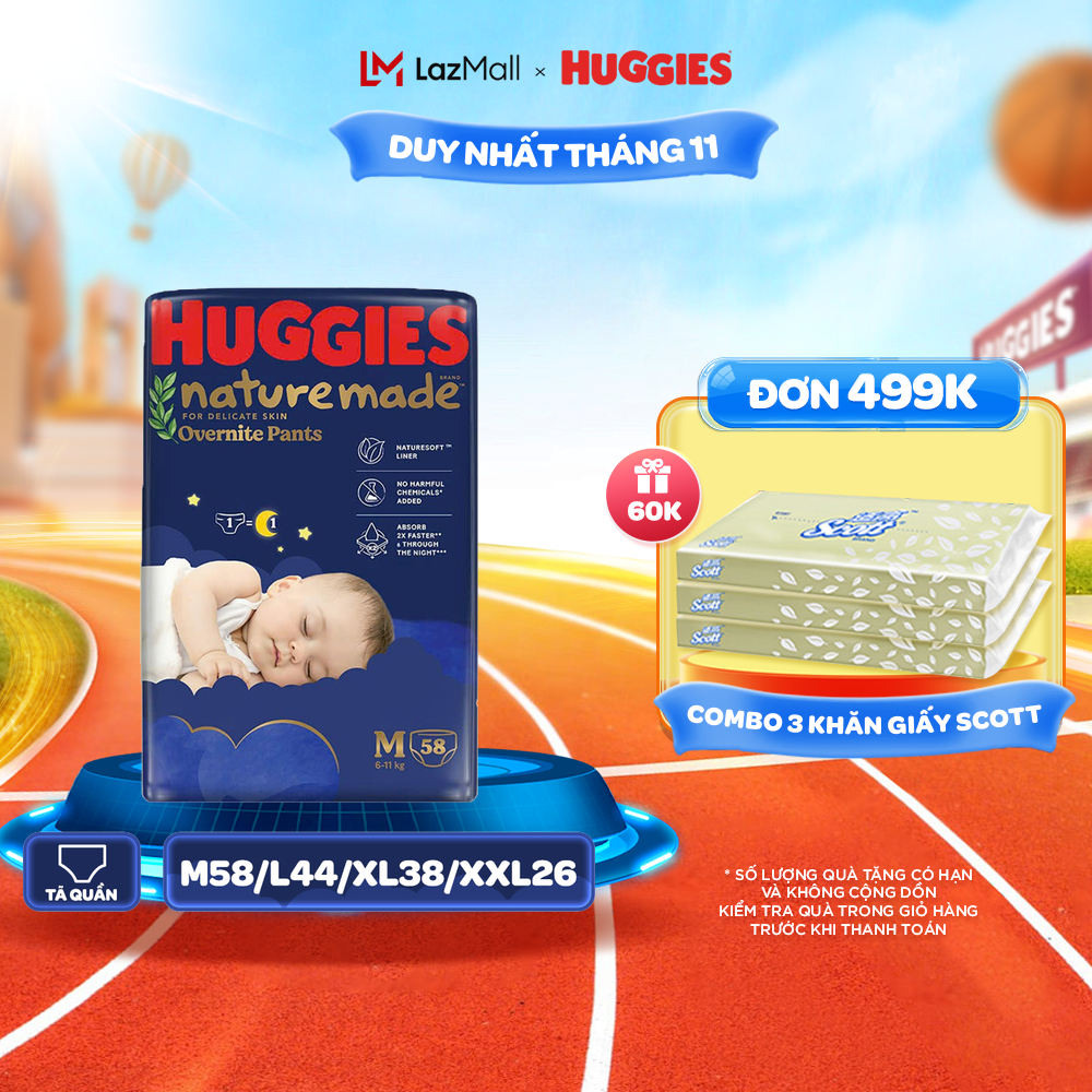 Tã quần Huggies Naturemade ban đêm M58/L44/XL38/XXL26