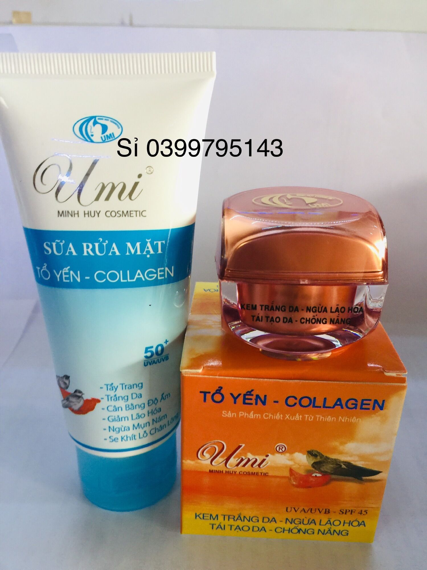 Combo kem UMI yến đỏ trắng da lão hoá và sữa rửa mặt