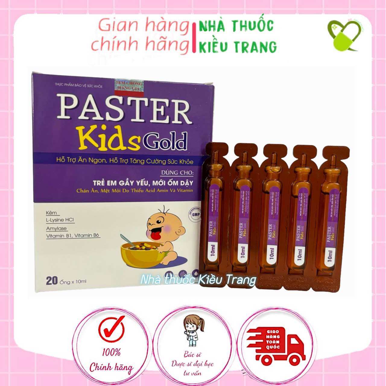 Siro ăn ngon Paster Kids Gold - Tăng đề kháng bé hết biếng ăn. Cam kết hiệu quả sau 2-3 hộp