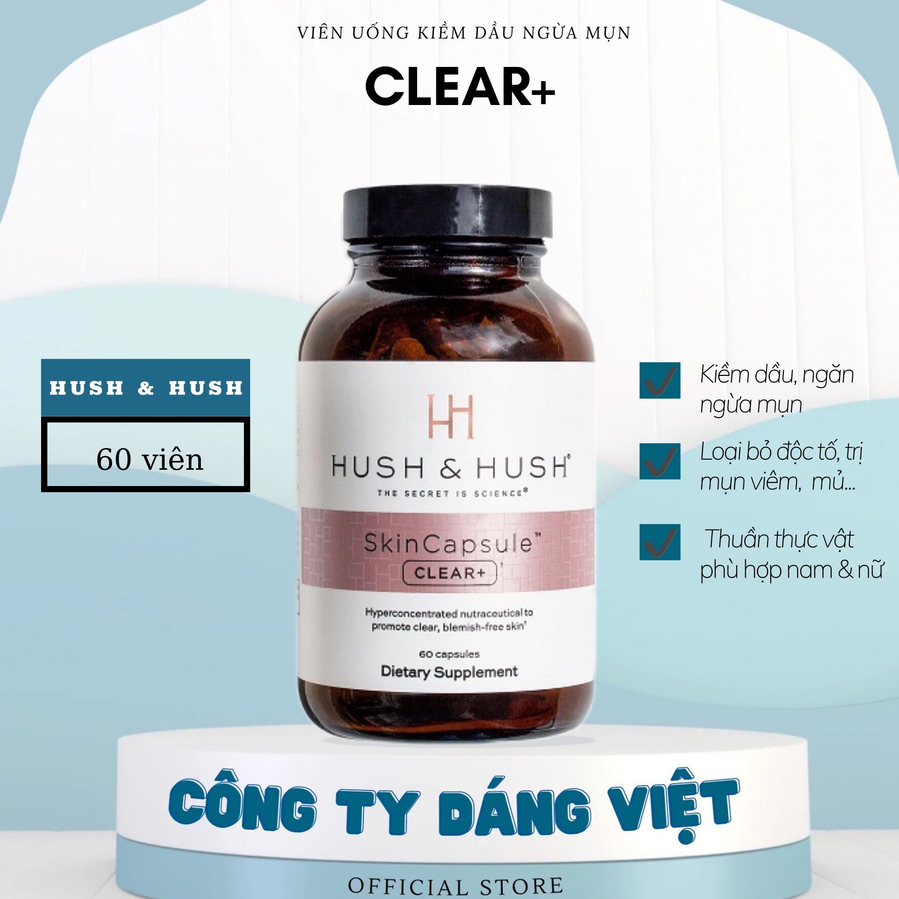 [HCM]Viên Uống Ngăn Ngừa Mụn Hush & Hush Skin Capsule Clear+ Cao Cấp Từ Mỹ 60V