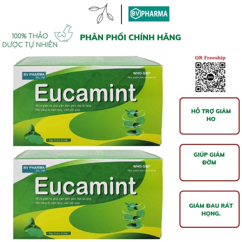 Viên Ngậm Eucamint - Hỗ trợ giảm ho, giảm đườm, giảm đau rát họng 100 Viên