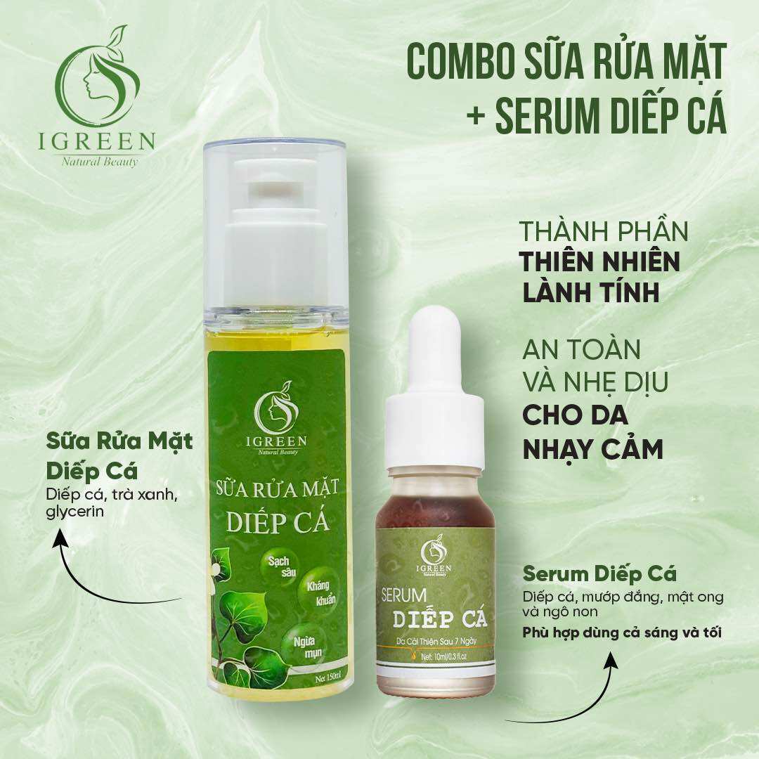 Combo Diếp Cá IGREEN (Sữa rửa mặt + Serum) – Sạch mụn, thâm